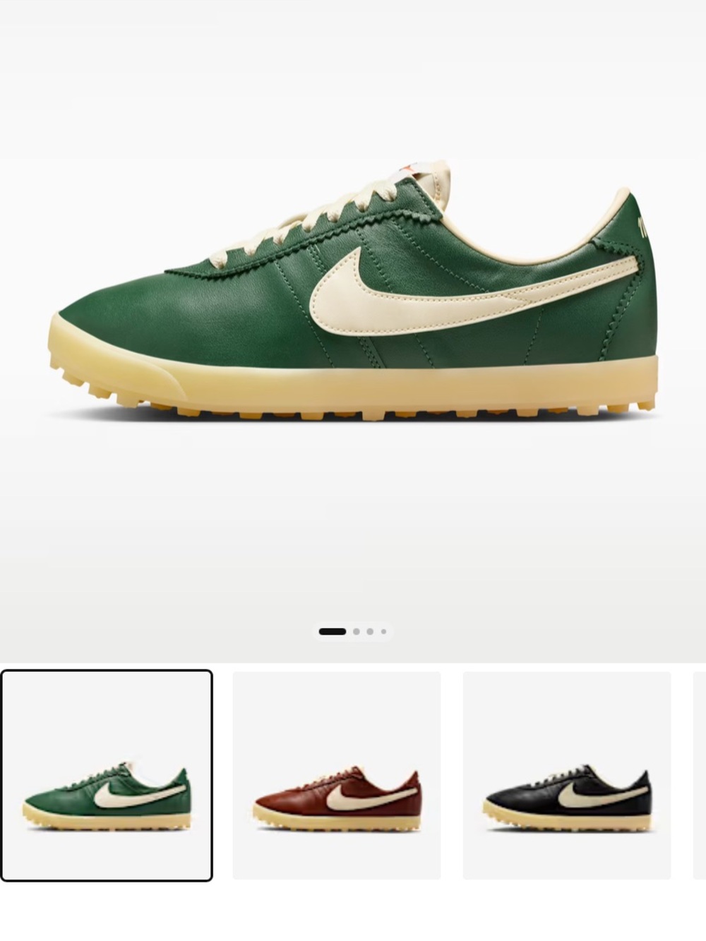 Nike Women's Green Leather Sneaker with Cream Swoosh